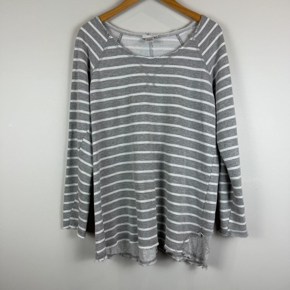 Soft Surroundings Sweatshirt Womens Medium‎ Gray White Striped Casual Everyday